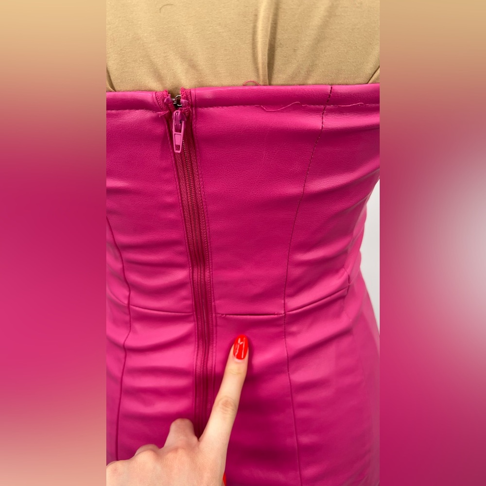 Faux leather hot pink rhinestone mini dress S Barbiecore party club Vegas Bday - Picture 13 of 16